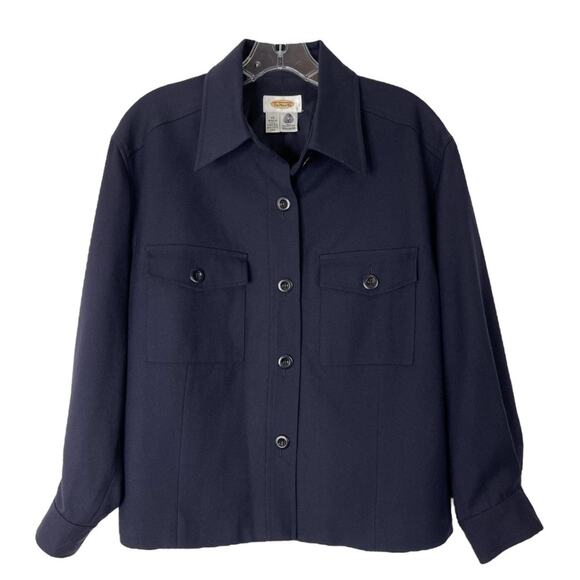 Vintage Talbots blue wool button front boxy cropped shirt shacket 12 - Picture 1 of 5